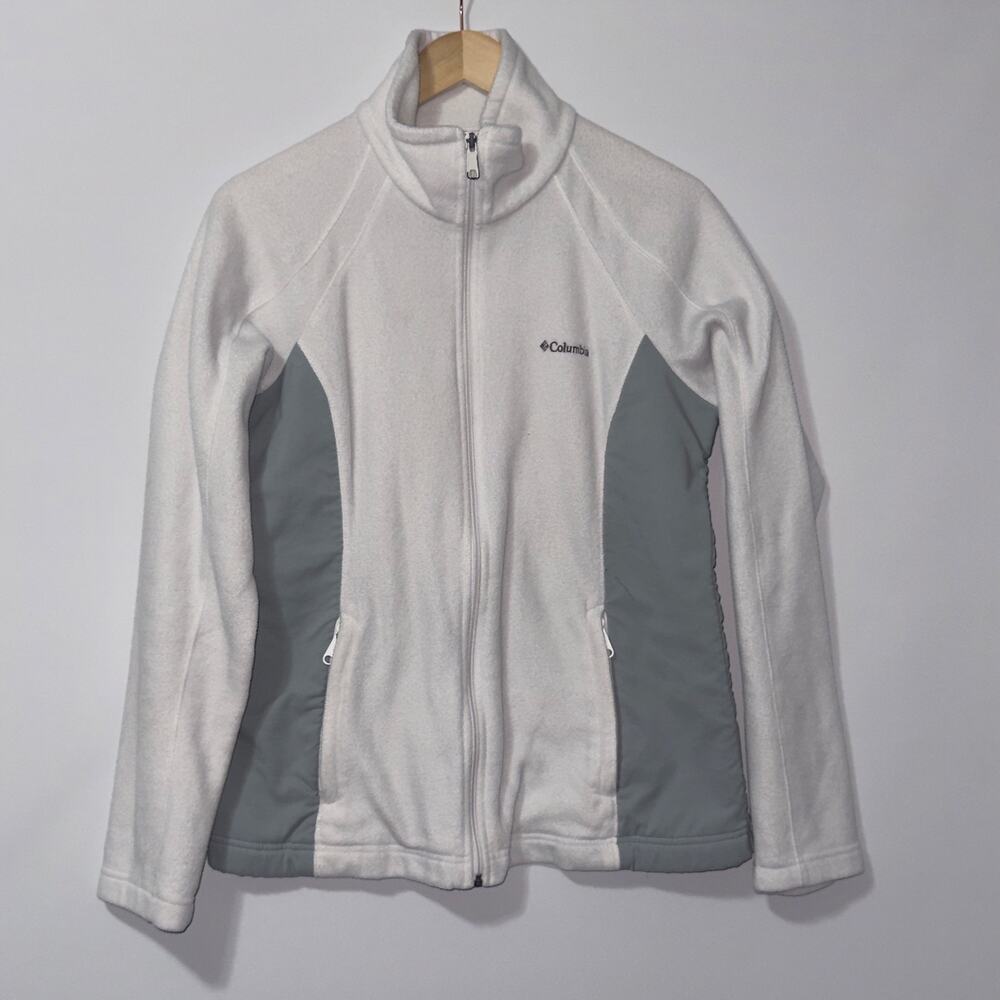 Columbia Full Zip White and Gray Fleece Jacket Women’s size Large